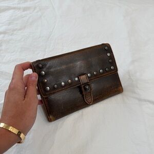 Patricia Nash Dark Brown Leather Wallet with Silver Accents